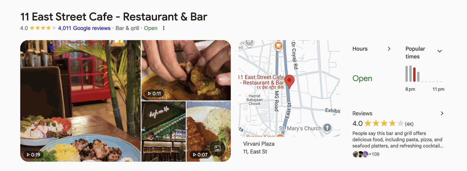 Google Business Profile presence for 11 East Street Café